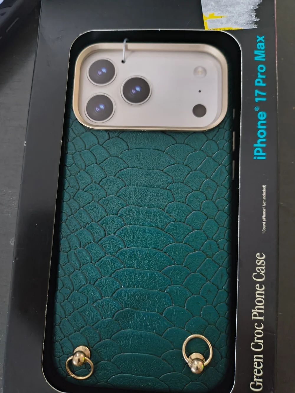 iPhone 17 Pro Max Green Croc Phone Case with Gold Accents
